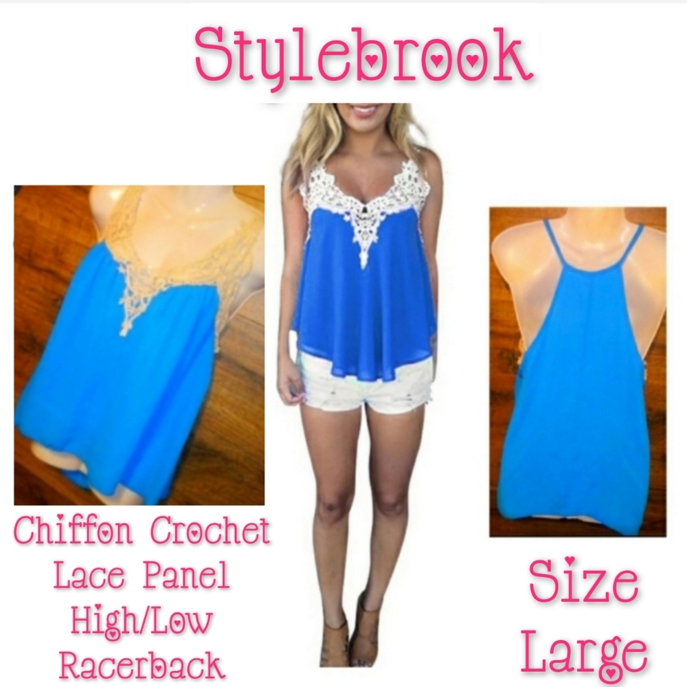 Stylebrook Top Size L Crochet High Low Racerback